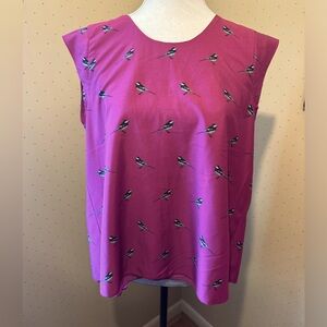 Banana Republic bird print cap sleeve chiffon blouse, sz PM
